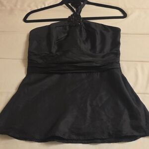 White House Black Market Silk Black Beaded Halter Camisole Size 6